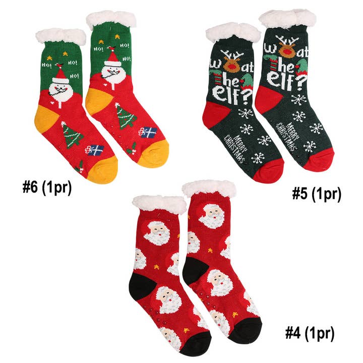 Sensibling Corp. - Wholesale Socks - Women's - 6Pairs - Non-Slip Christmas Plush Sherpa Slipper Socks2
