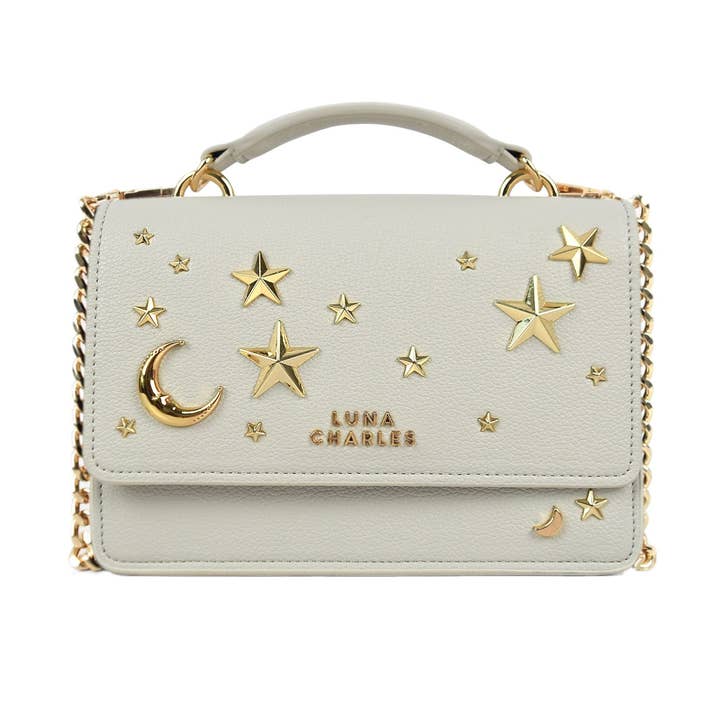 Sac à main à clous Nova Star - Gris et doré - Cuir végétalien pour la vente par LUNA CHARLES EMRA LTD