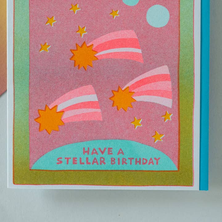 Katie Blanchard Art + Works - Vente Cartes d'anniversaire - Have a Stellar Birthday - Carte de vœux Risograph 2