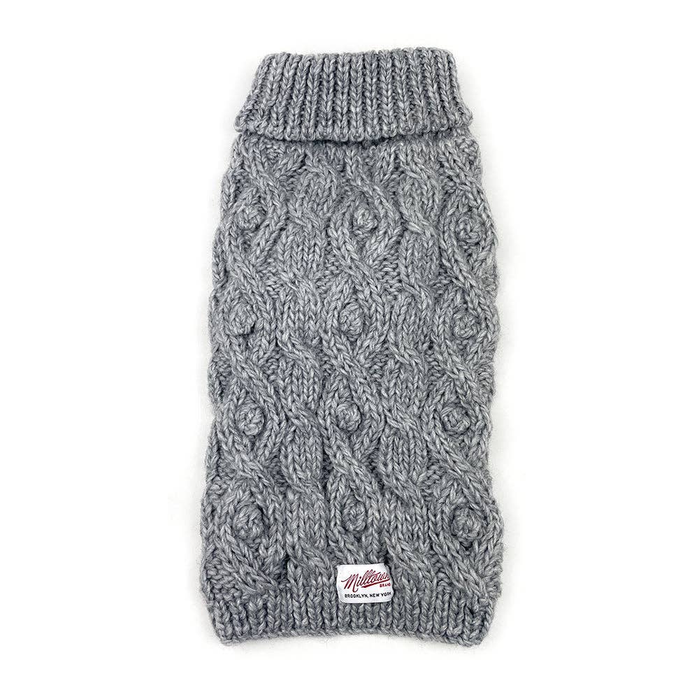 Milltown Brand - Wholesale Pet Sweater - Dog - Cable Knit Dog Sweater with Pom Pom - Grey0
