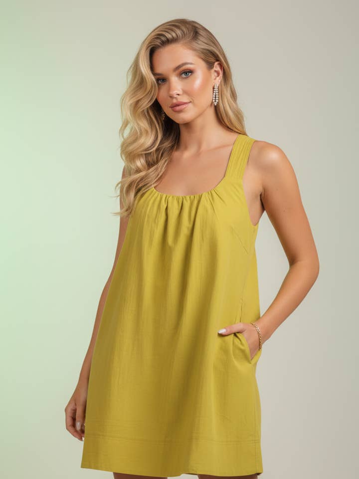 30273 Avocado Quilted Strap Criss Cross Back Dress for wholesale by LTX Sportswear