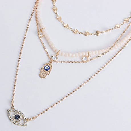 Flerskiktat halsband med onda ögat och hamsa för wholesale av Koch La Ni Jewelry