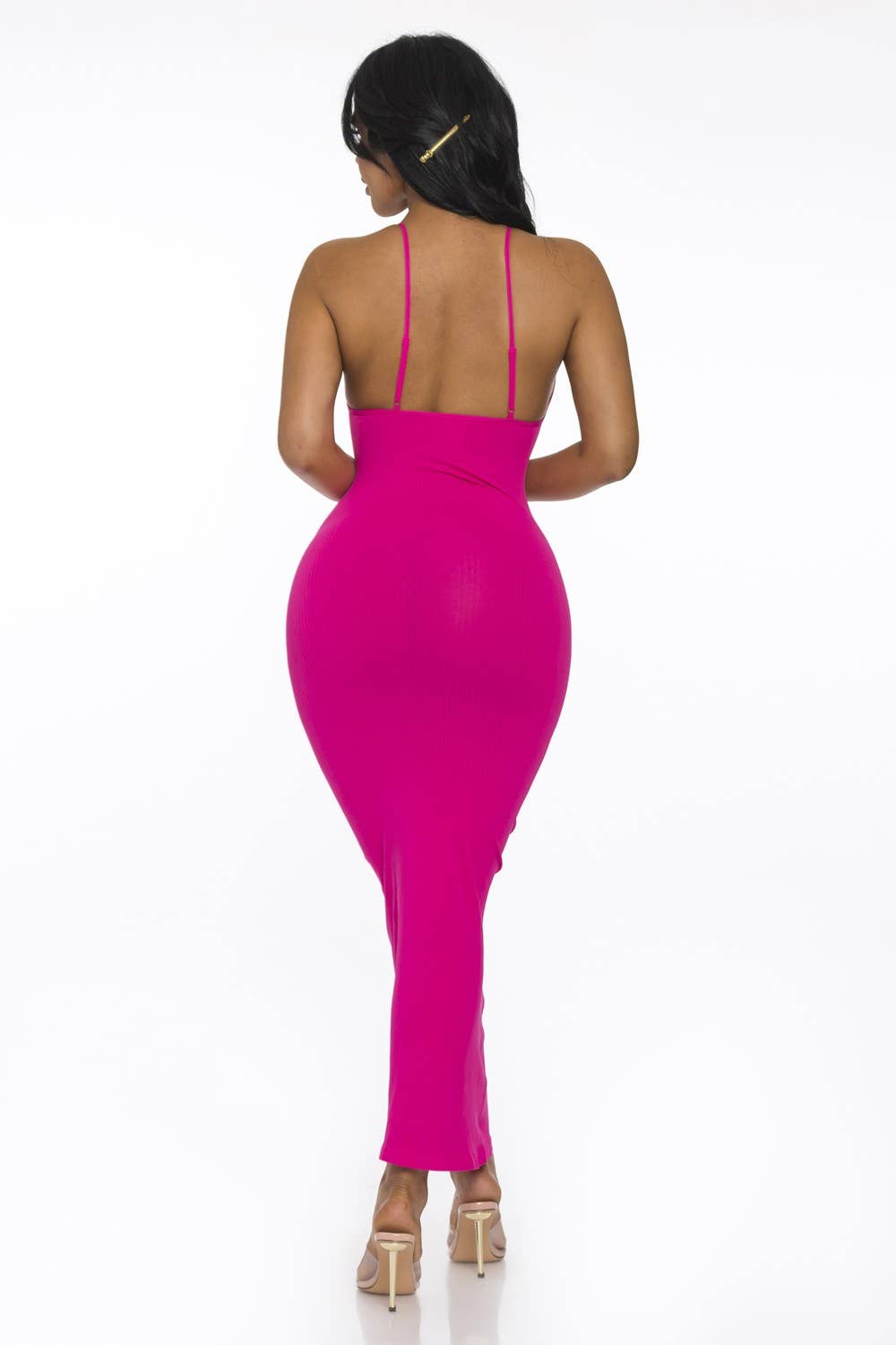 Lime All the Time – Großhandel Kleid – Damen – Bodycon-Maxikleid mit gerippten Spaghettiträgern6