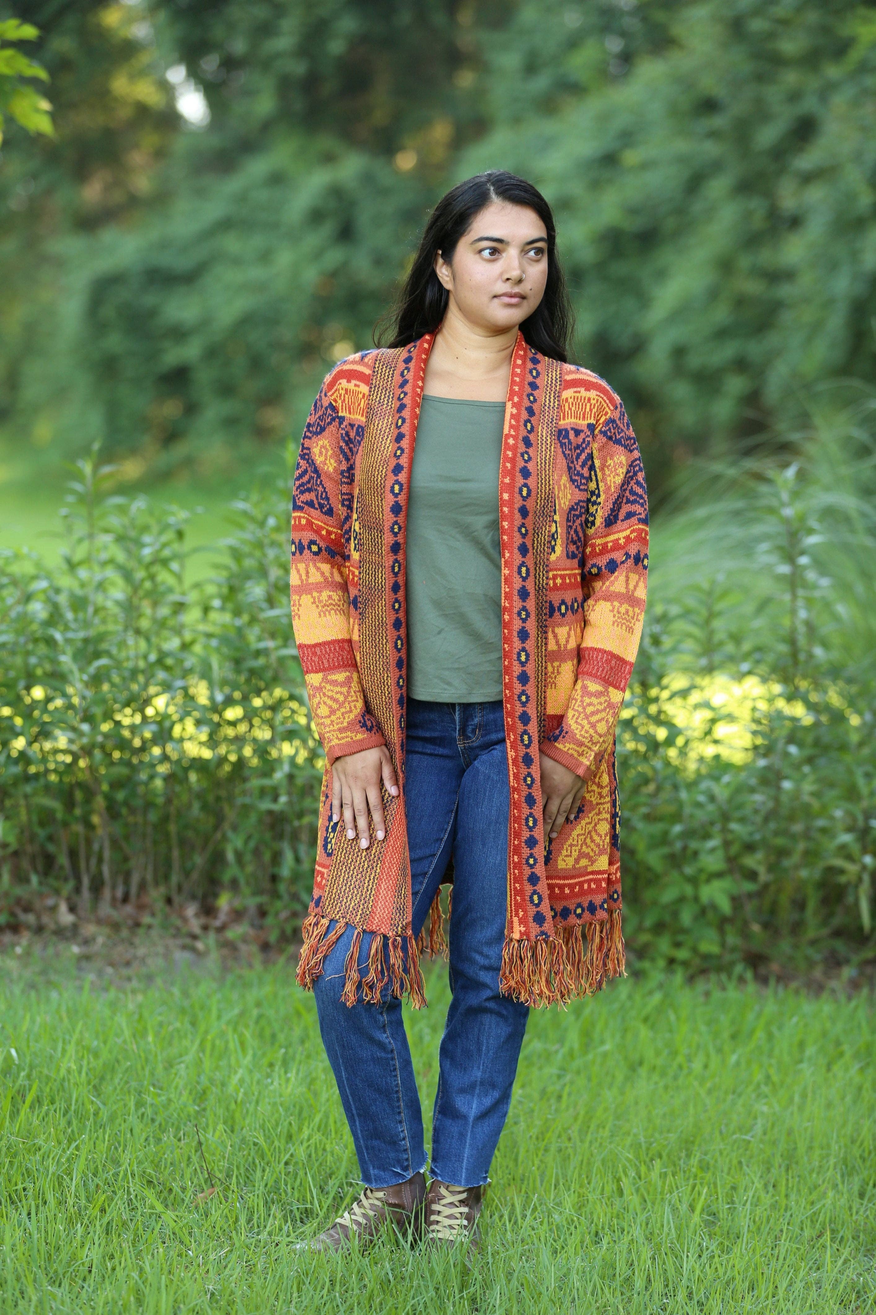 Sacred Threads – wholesale Cardigan – Women’s – Autumn Radiance Boho Knit Cardigan with Tassels2