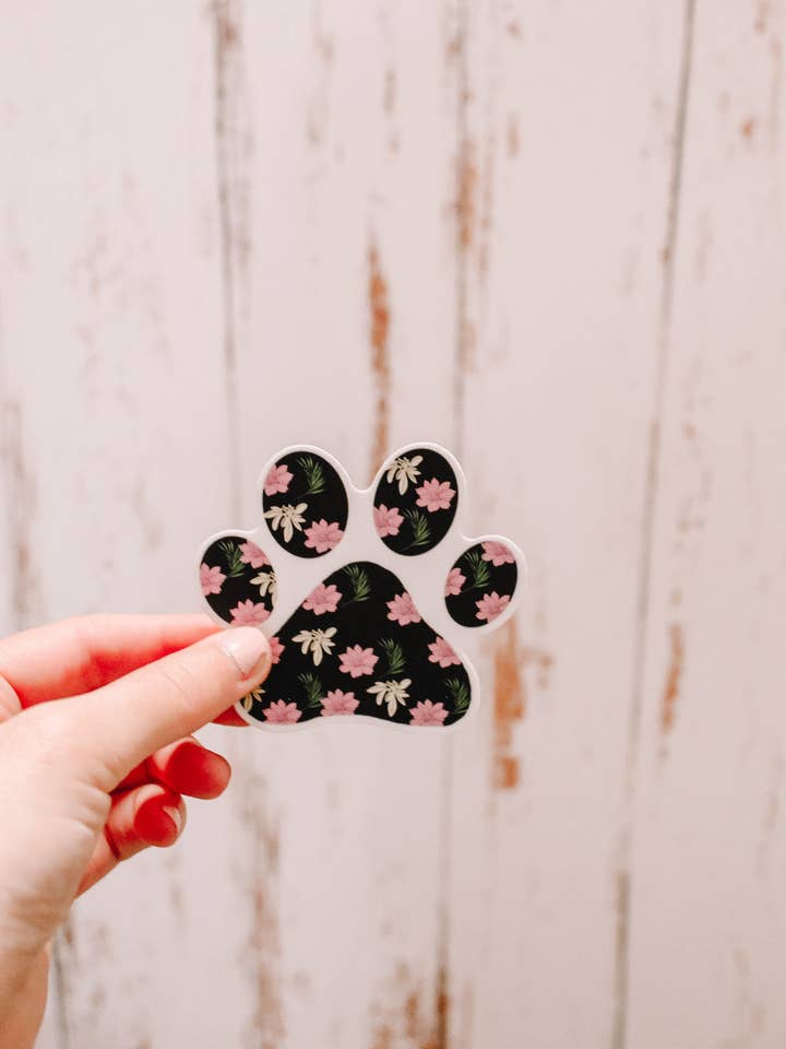Black Floral Paw Print Sticker | Tumbler Decal for wholesale by Jaxey Designs