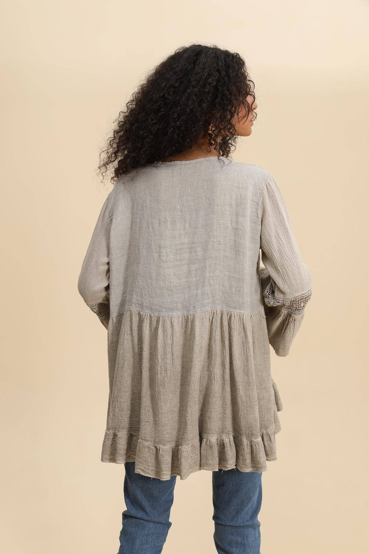 la maison des fibres naturelles - Wholesale Tunic - Women's - Ruffled cotton linen tunic 1003 10% linen 90% cotton10