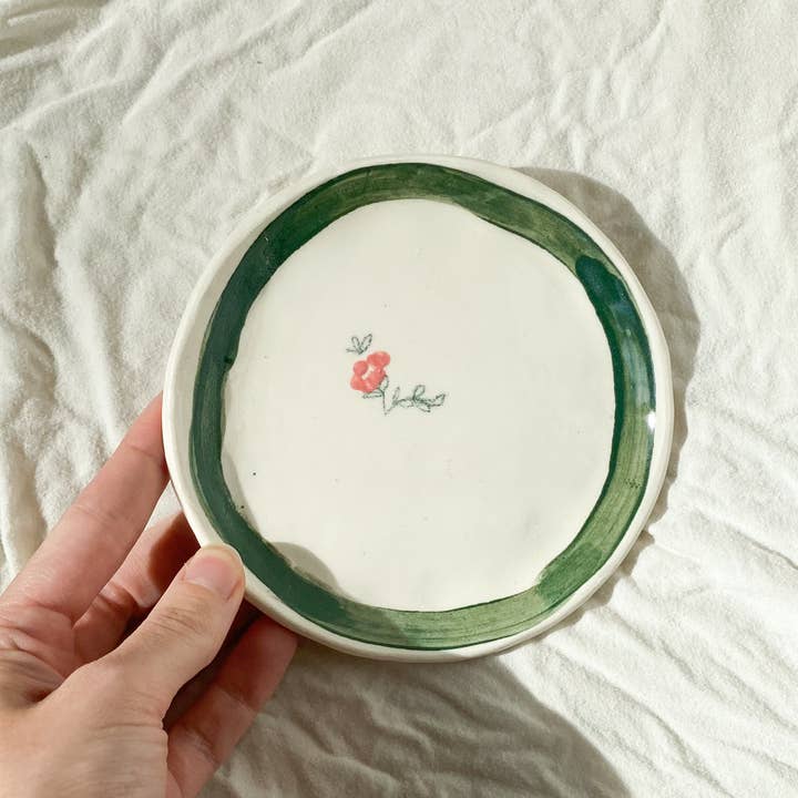 Cornflower Catchall Plate- Emerald for wholesale by Erika Christine Ceramics