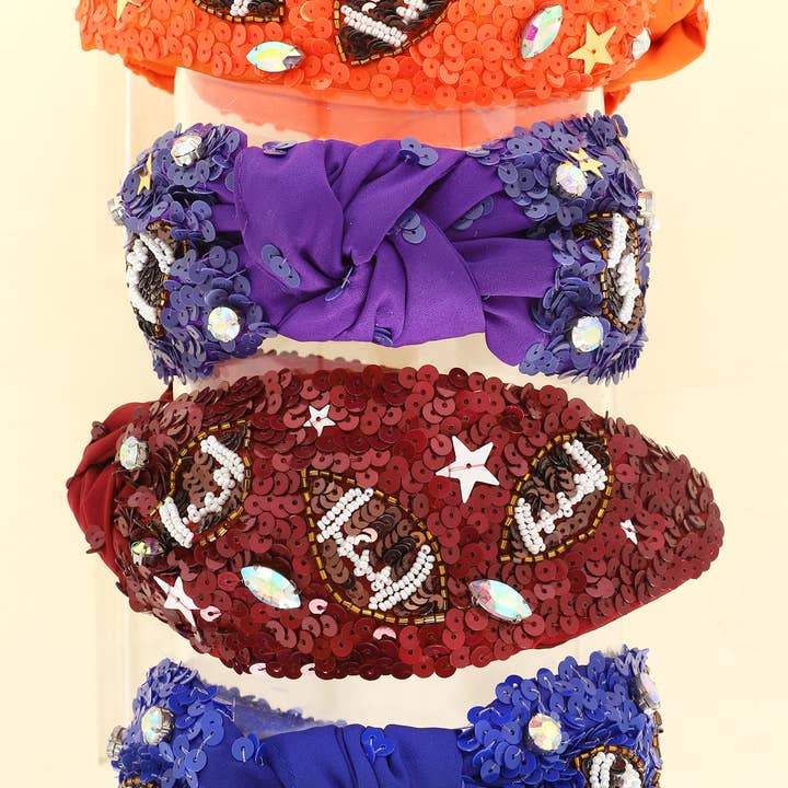 SP Sophia Collection - Wholesale Fashion Headband - Women's - Football Top Knotted Jeweled Beaded Headband 3