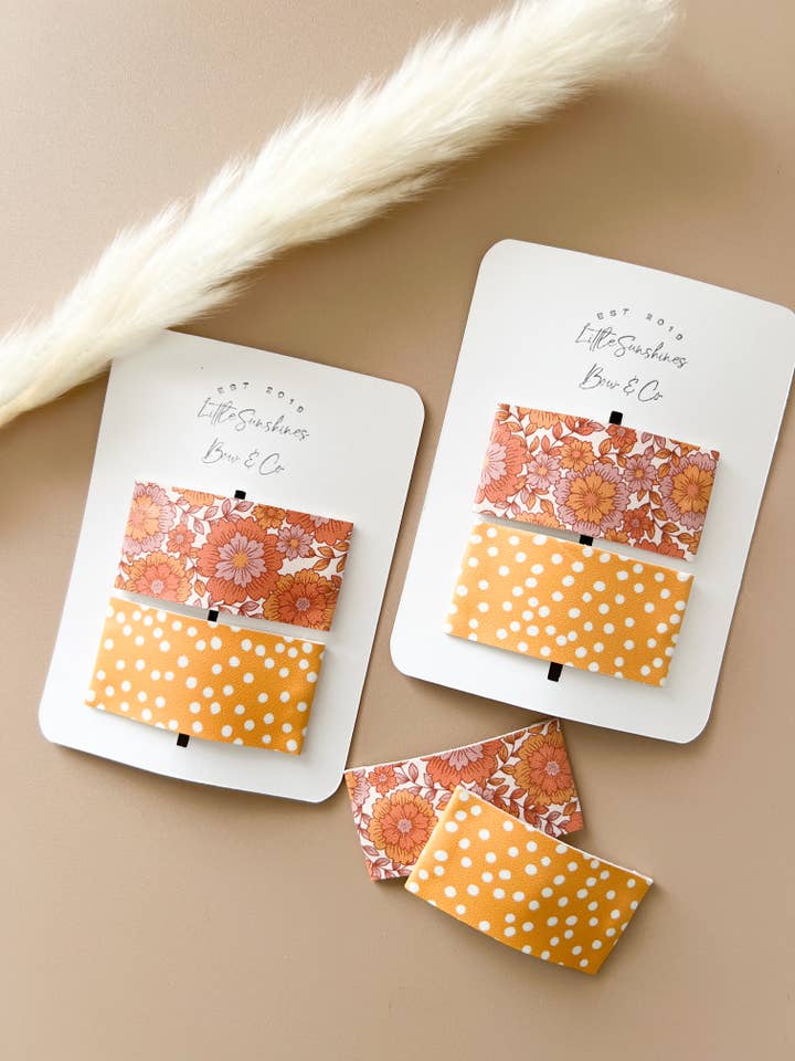 Retro Flowers Snap Leather Clips- Set of 2 for wholesale by Little Sunshines Bow & Co