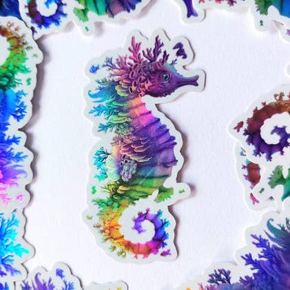 Rainbow Seahorse Holographic Sticker for wholesale by Digitaldreamcloud