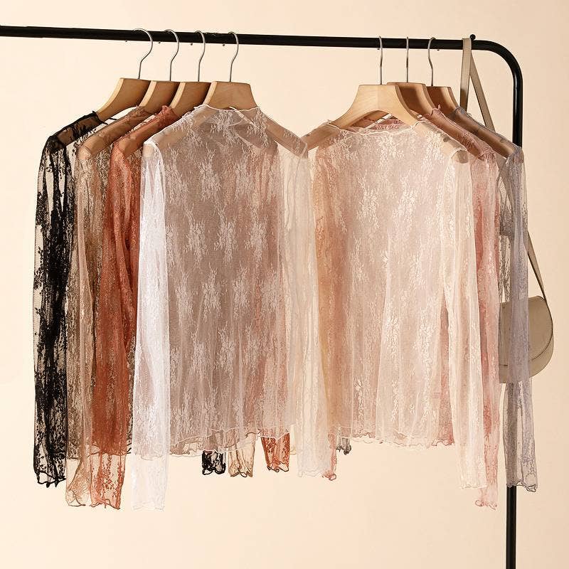 Rosa Clothing - Wholesale T-Shirt - Women's - Semi Sheer Mesh Floral Lace Layering See Through Top7
