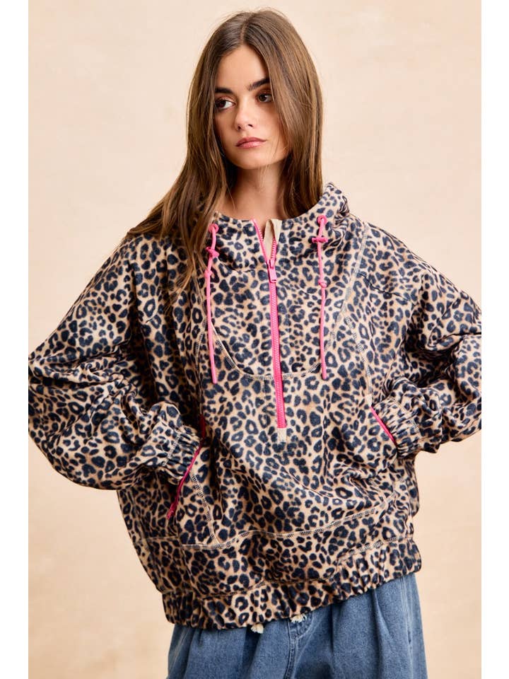 Vanilla Monkey - Wholesale Hoodie - Women's - Leopard Stitch Oversized Brushed Texture Jacket