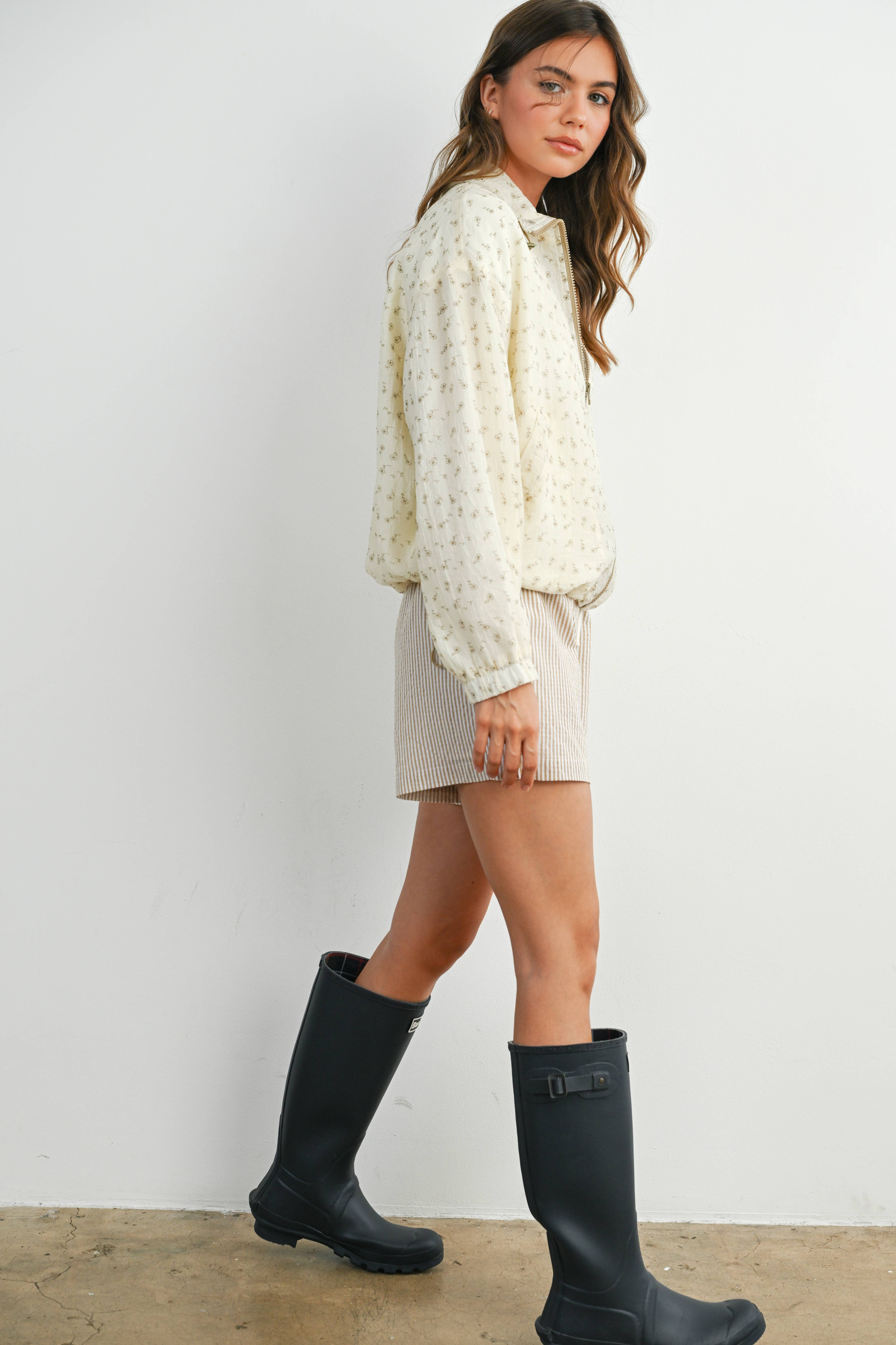 BUTTERMELON - Wholesale Jacket - Women's - Floral Zip-Up Collared Jacket - BMJ78823