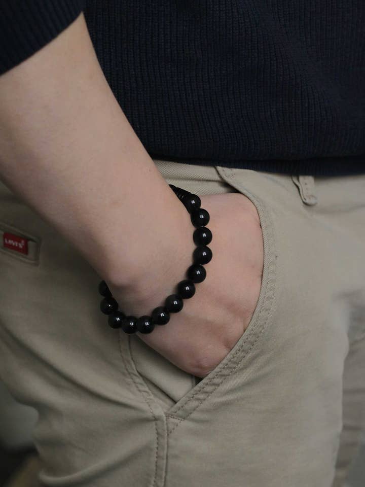 Void Shield Black Obsidian Men's Bracelet for wholesale by Numa Estilo