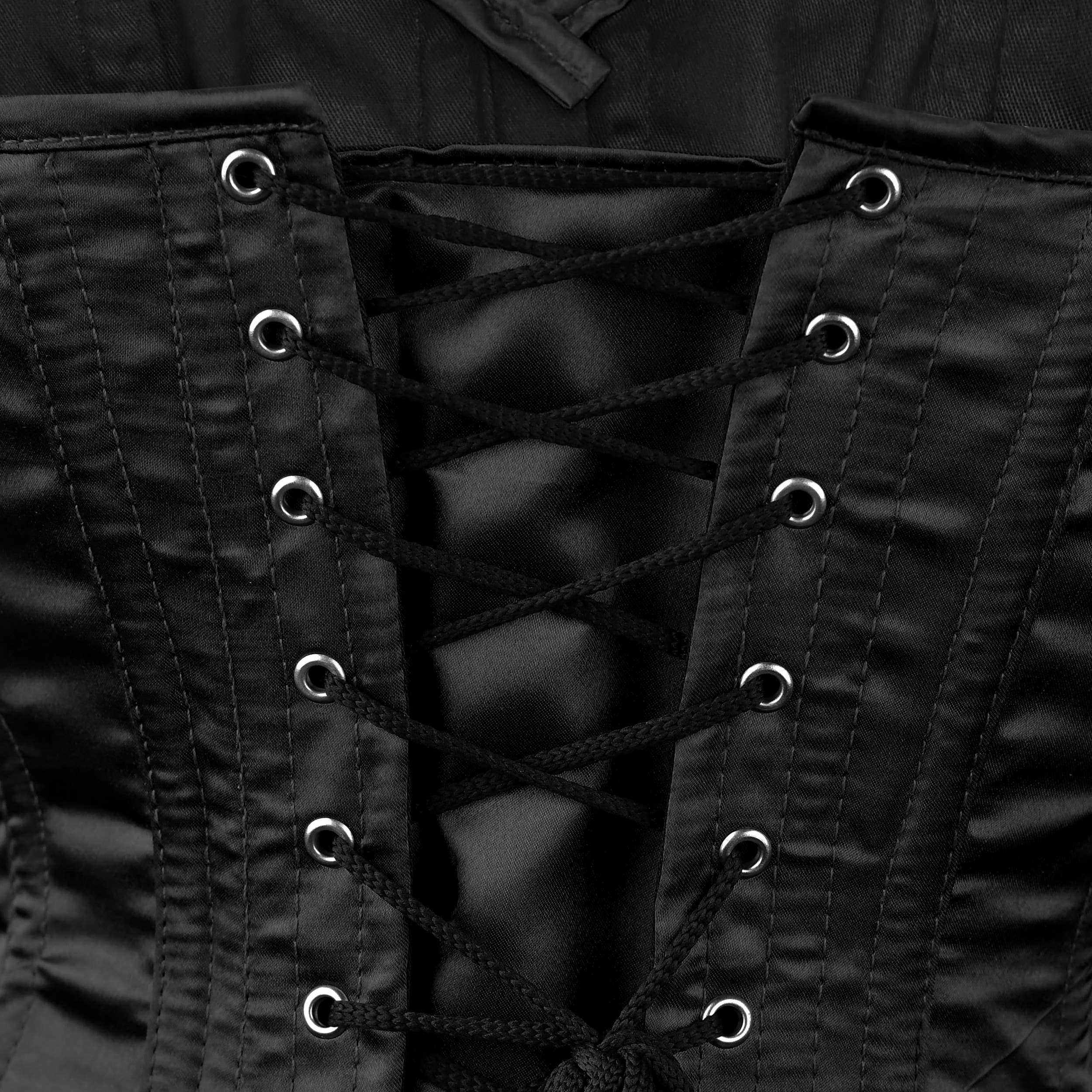 Attire Fashion Club – Engroshandel Korset – til kvinder – Håndlavet sort satin overbustkorset - stålstiver2