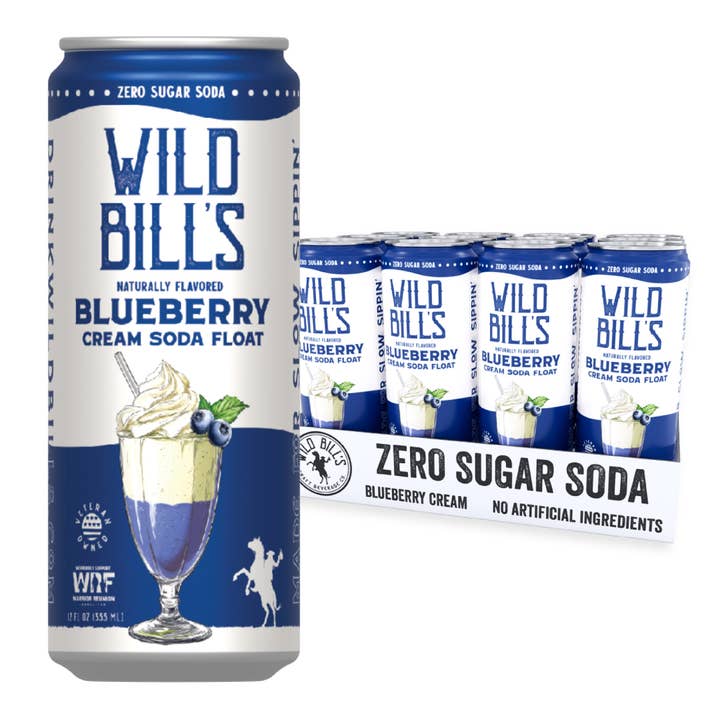 Grandpa Joe's Candy Shop - Wholesale Soda/Carbonated Drink - Wild Bill's Zero Sugar Blueberry Cream Soda Float, 12ct Cans