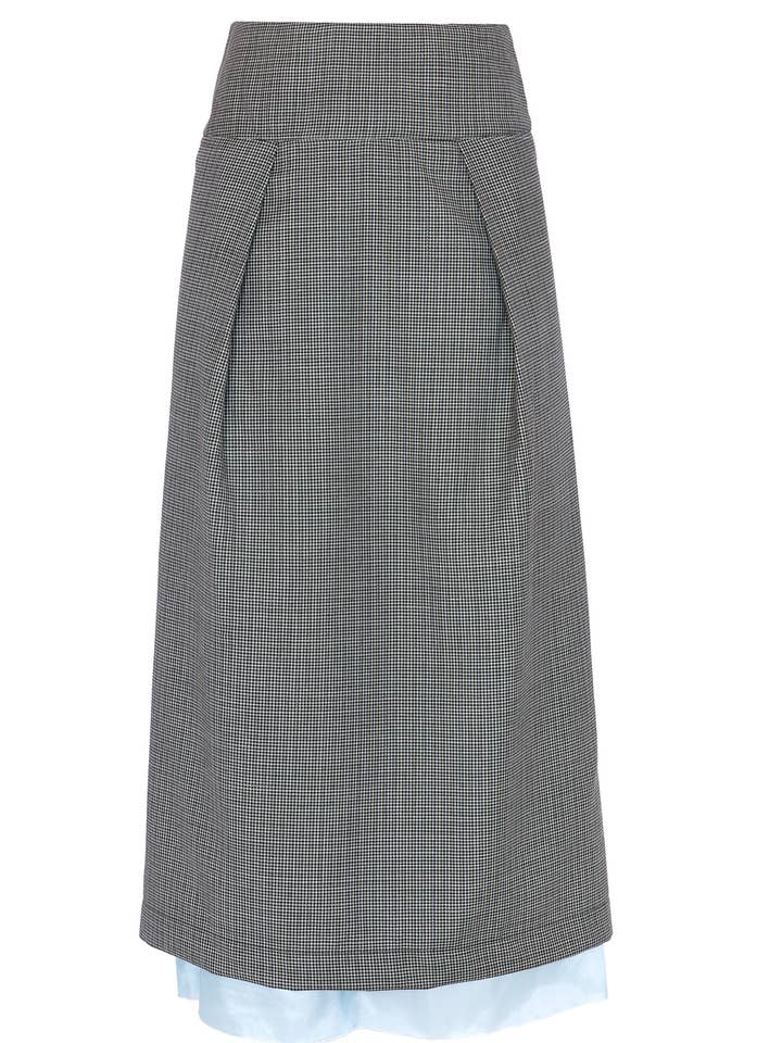 Midikjol i ull med grönt och svart mönster med synligt blått foder för wholesale av Eyelet Milano