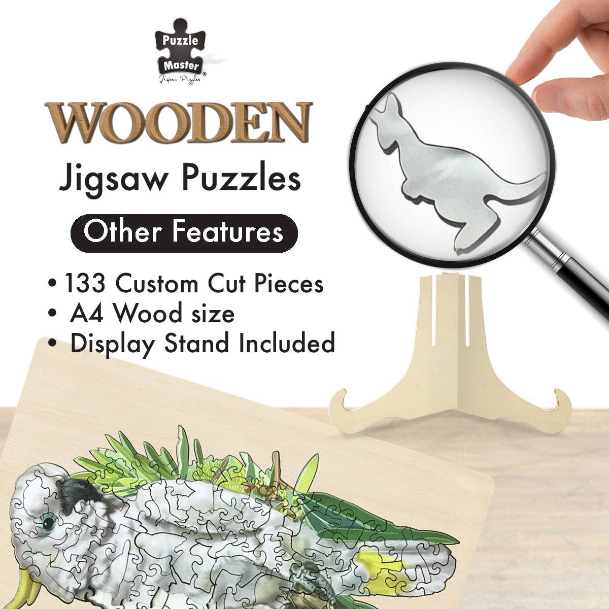 BMS Brands North America - Wholesale Puzzle - Kids - Cockatoo - 133 Pc Wooden Jigsaw Puzzle1