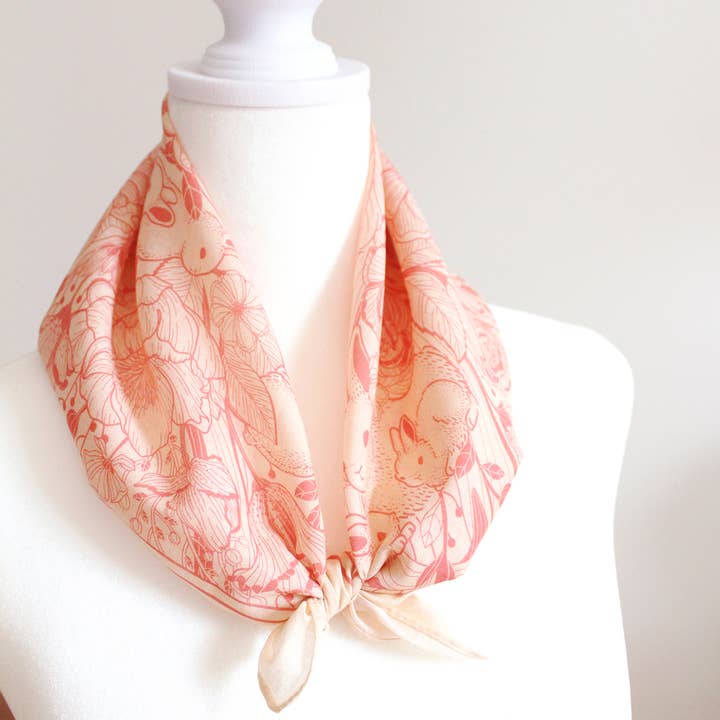 sol&mar art co. - Wholesale Bandana - Unisex - Bunny in the Floral Breeze Bandana Scarf (Pastel Pink)2