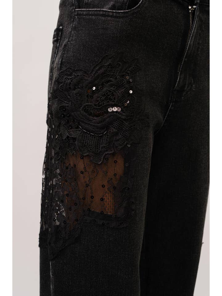 Blue B - Wholesale Jeans - Women's - 23421P - Lace Patchwork Straight Leg Jeans3