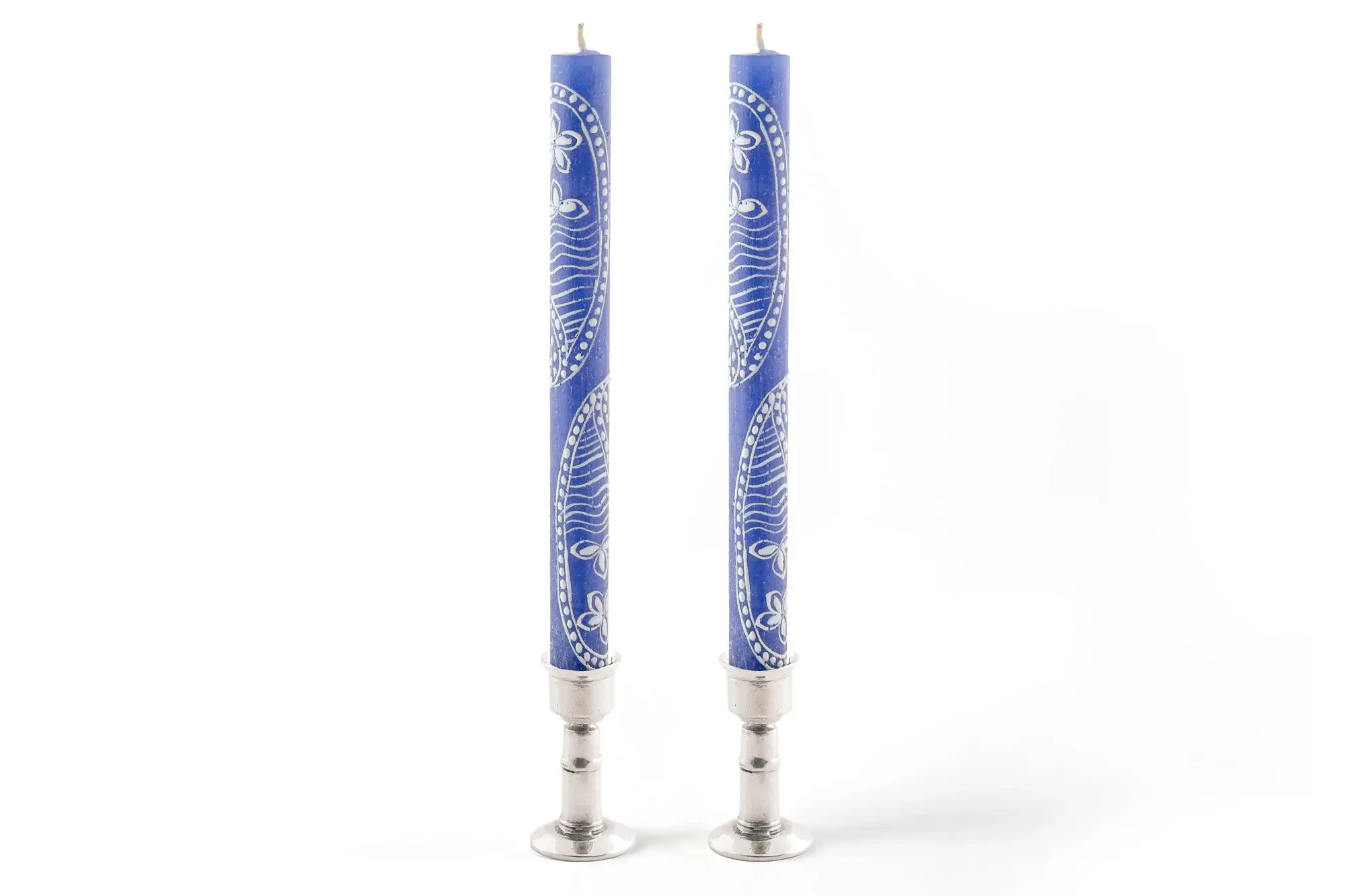 Thumbprint Artifacts - Wholesale Tapered Candle/Candlestick - Henna White on Blue Candle0