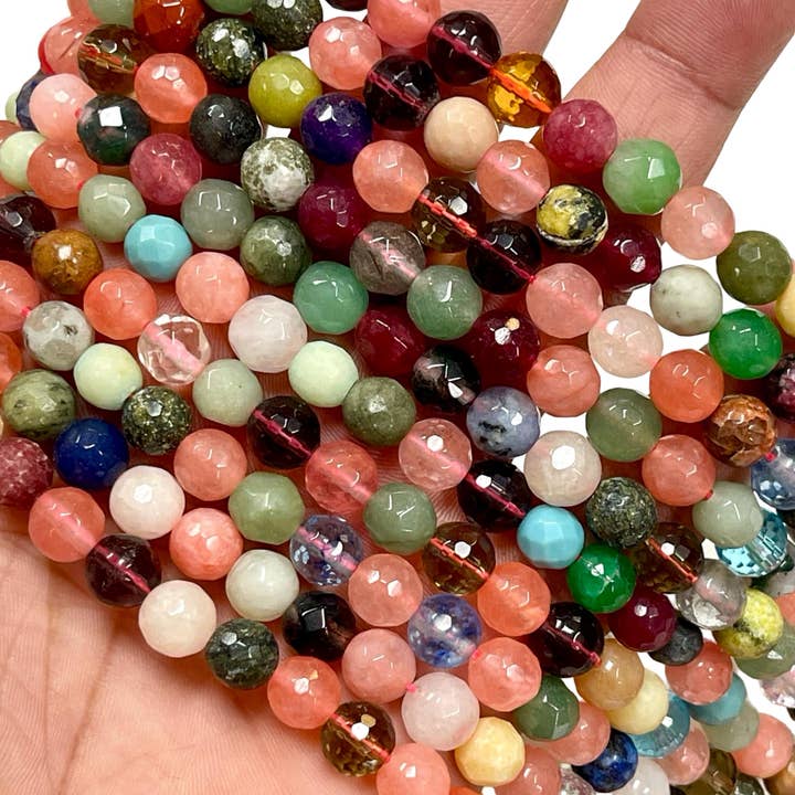 Brin de perles de pierres précieuses facettées de 8 mm, multicolore, rond. pour la vente par TRIVENI USA INC