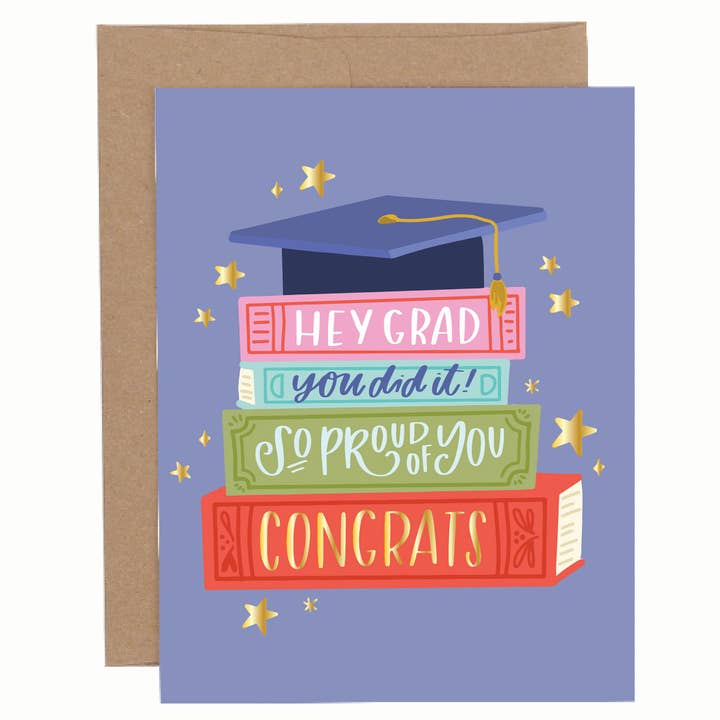 Pippi Post - Wholesale Graduation Card - Grad Book Stack Graduation Greeting Card