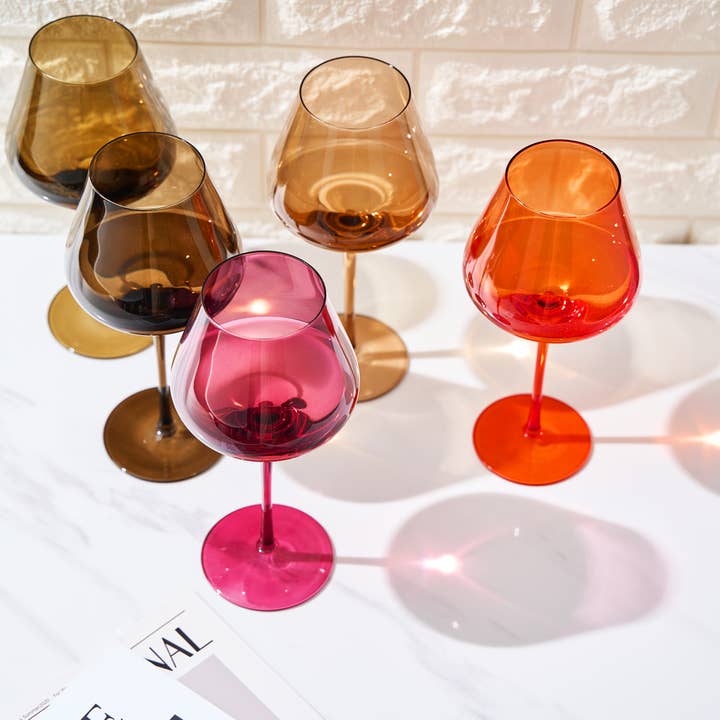 The Wine Savant / Khen Glassware - Wholesale Wine Glass - Colored Crystal Wine Glass Set of 5, Large 20 OZ Glasses