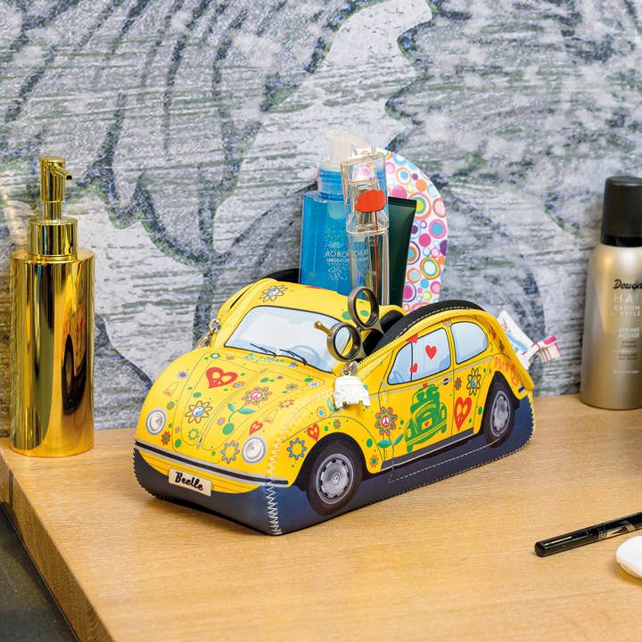 VW Collection by BRISA - Wholesale Toiletry Bag - Unisex - VW Beetle Travel Outdoor Toiletry Bag Pencil Case –Flower(S)3