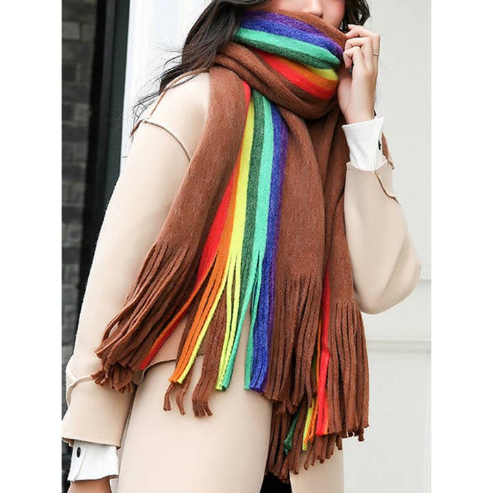 StyleGalX - Wholesale Scarf - Women's - Contrast Color Keep Warm Multi-Colored Tasseled Scarf6