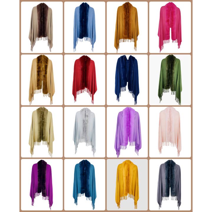 JC Sunny Fashion - Wholesale Scarf - Women's - JC062843 16 Colors-Faux Fur Trim Softer Than Cashmere Shawl/Scarf14