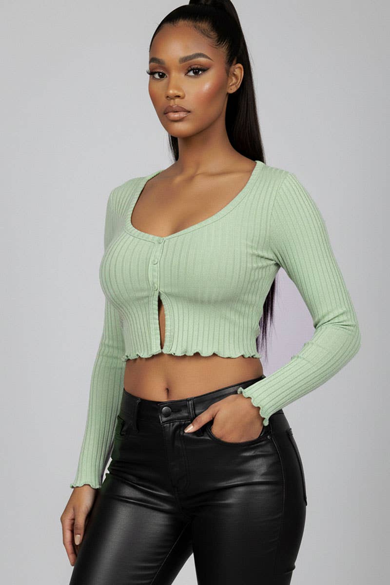 CAPELLA APPAREL - Wholesale Knit Top - Women's - Ribbed Button Front Split Long Sleeve Top6