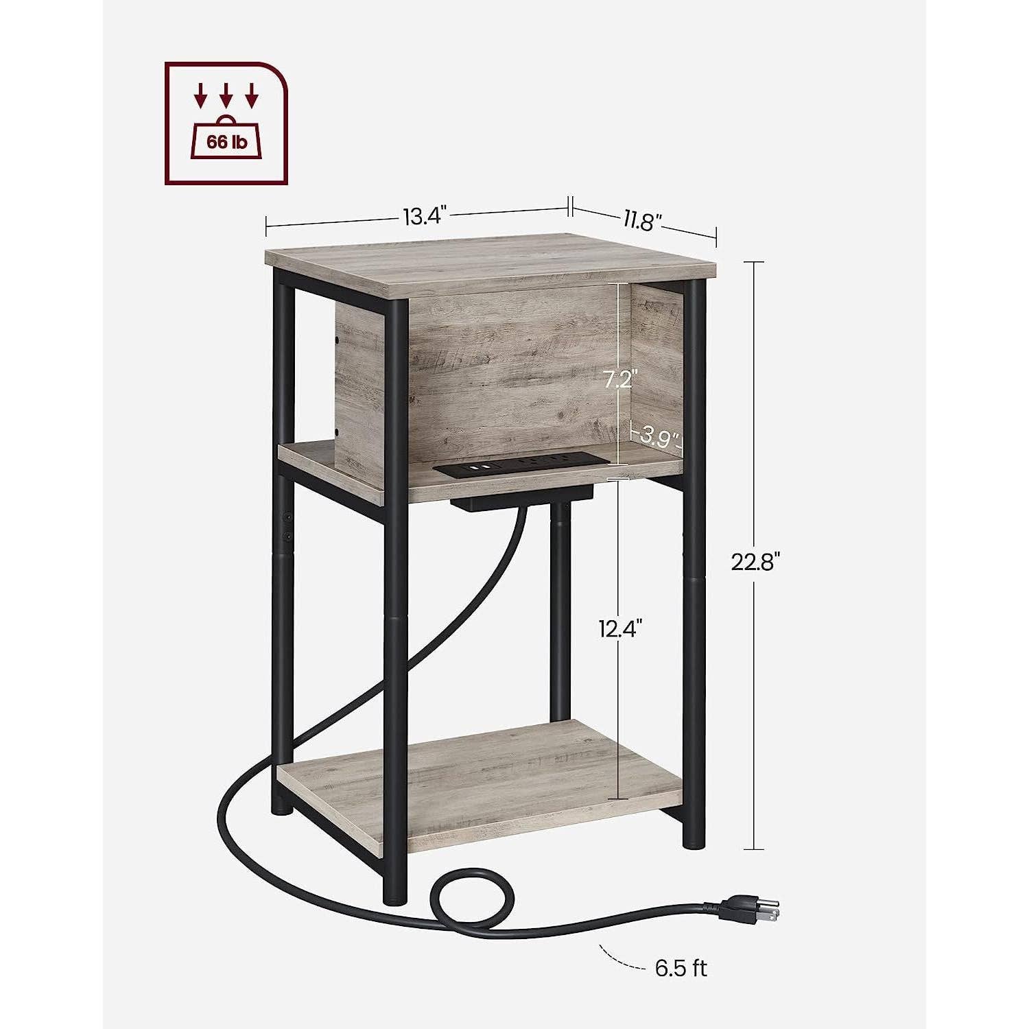Greige Black End Table With 3 Tier Charging Station USB And AC Outlets for wholesale on Faire4