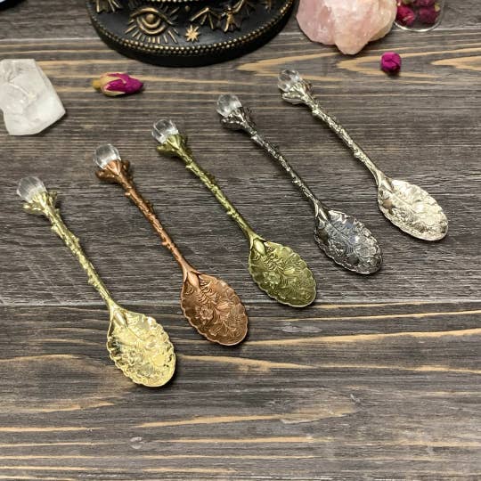 Moondust and Raven - Wholesale Measuring Spoon - Witchy Herb Apothecary Spoons w/ Faux Crystal