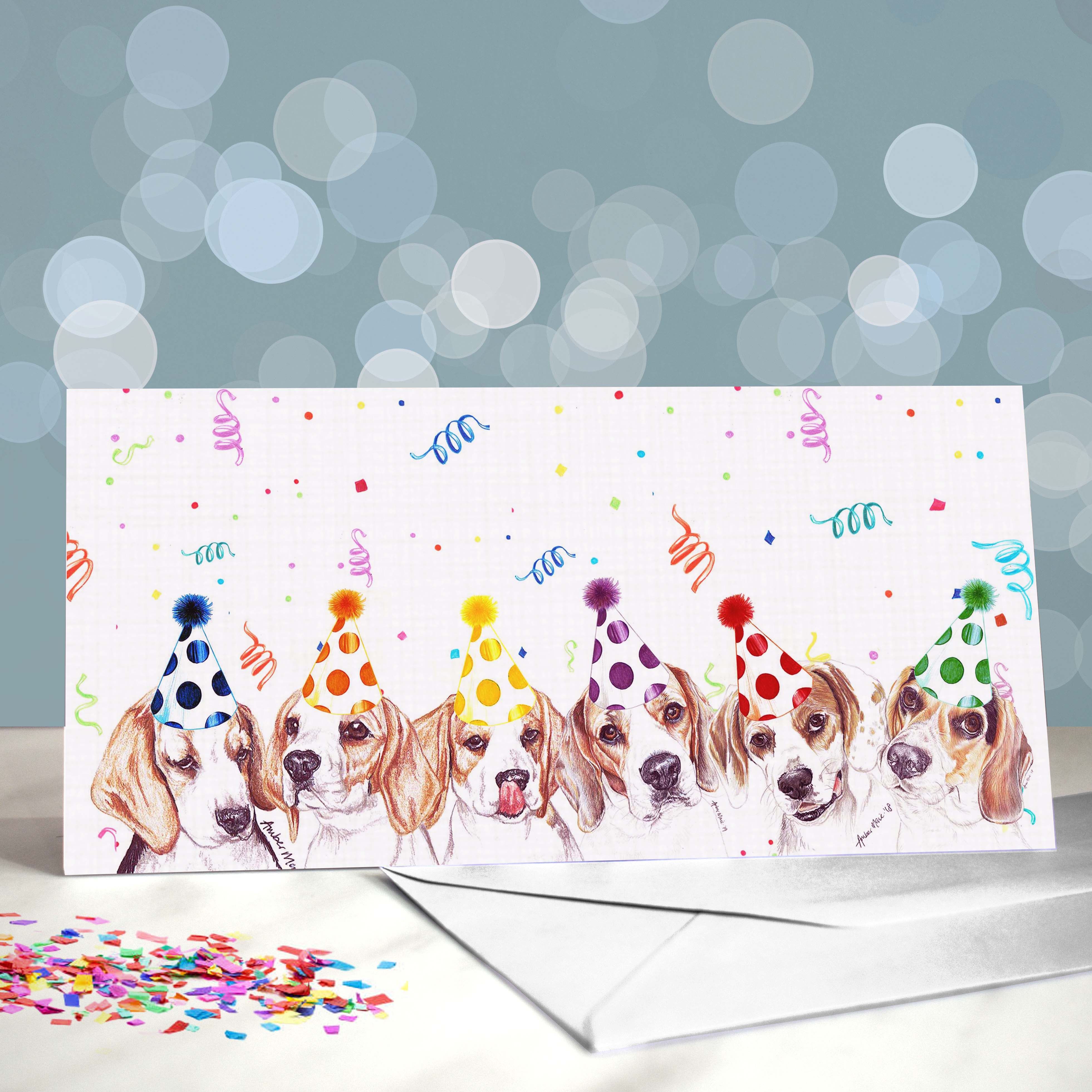 Amber Marie Studio – postal de parabéns por atacado – Cartões de Aniversário Beagle Hound Dog - Blank - Escolha de Designs4