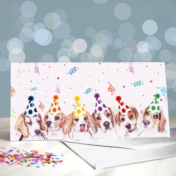 Amber Marie Studio – postal de parabéns por atacado – Cartões de Aniversário Beagle Hound Dog - Blank - Escolha de Designs4