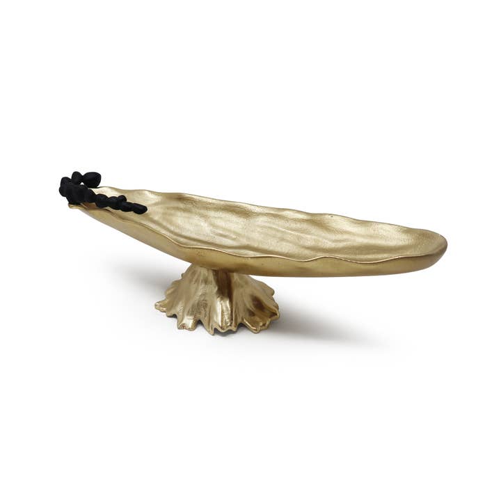 VIVIENCE – wholesale Dekorativ tallrik/fat/skål – Båtskål med fot med svart stendesign3