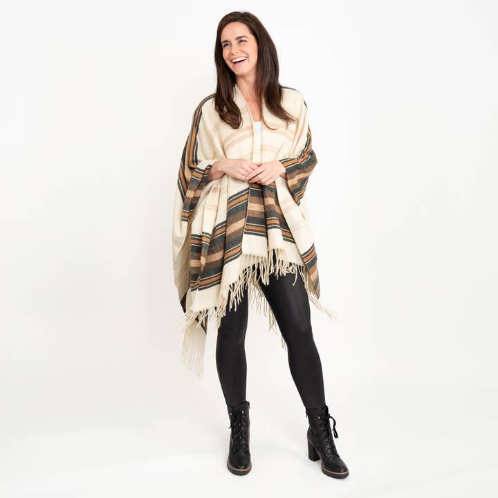 Howard's - Wholesale Poncho - Women's - Sonoma Cozy Striped Oversized One Size Poncho Wrap