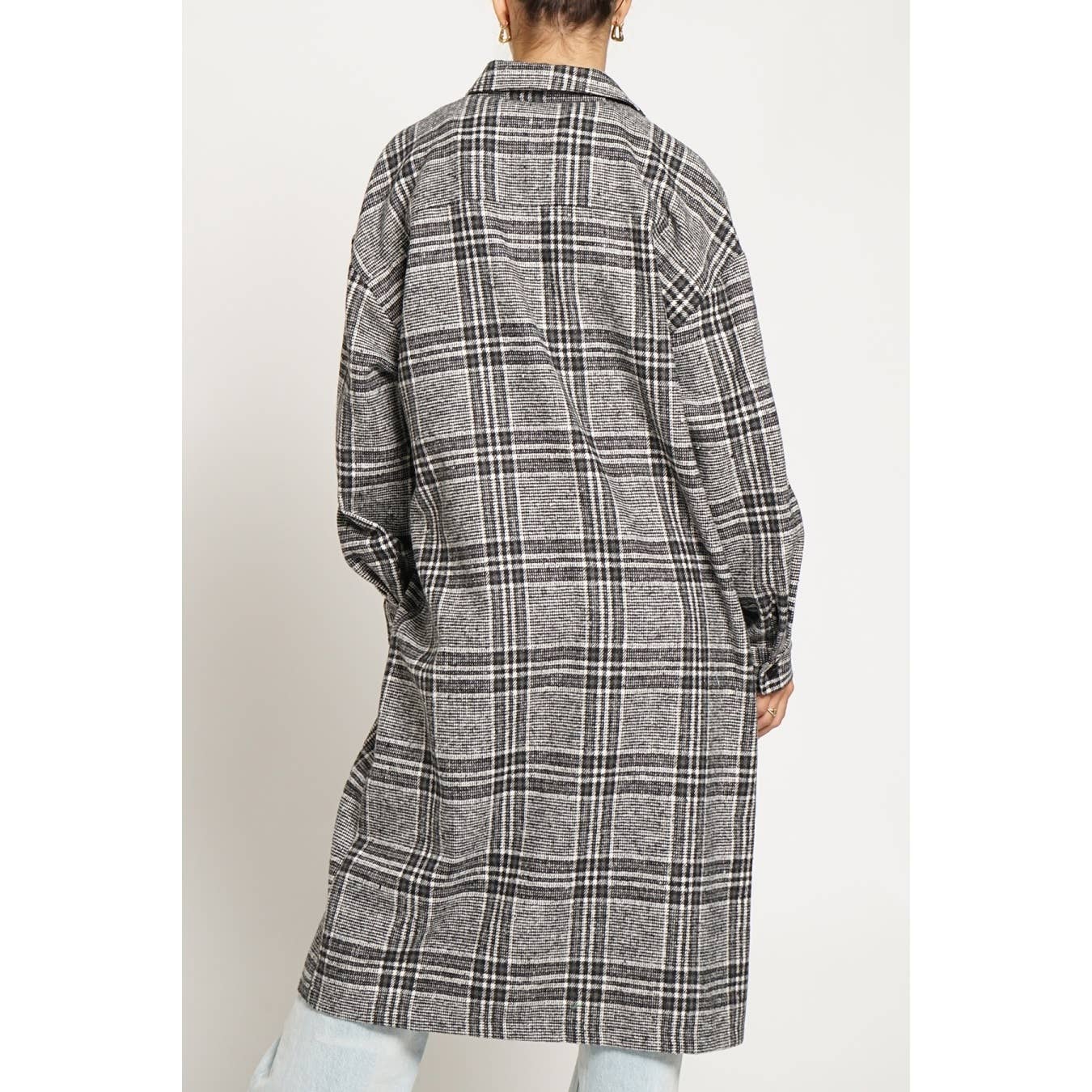 Grigio nero CAPPOTTO LUNGO IN TARTAN in vendita all'ingrosso su Faire2