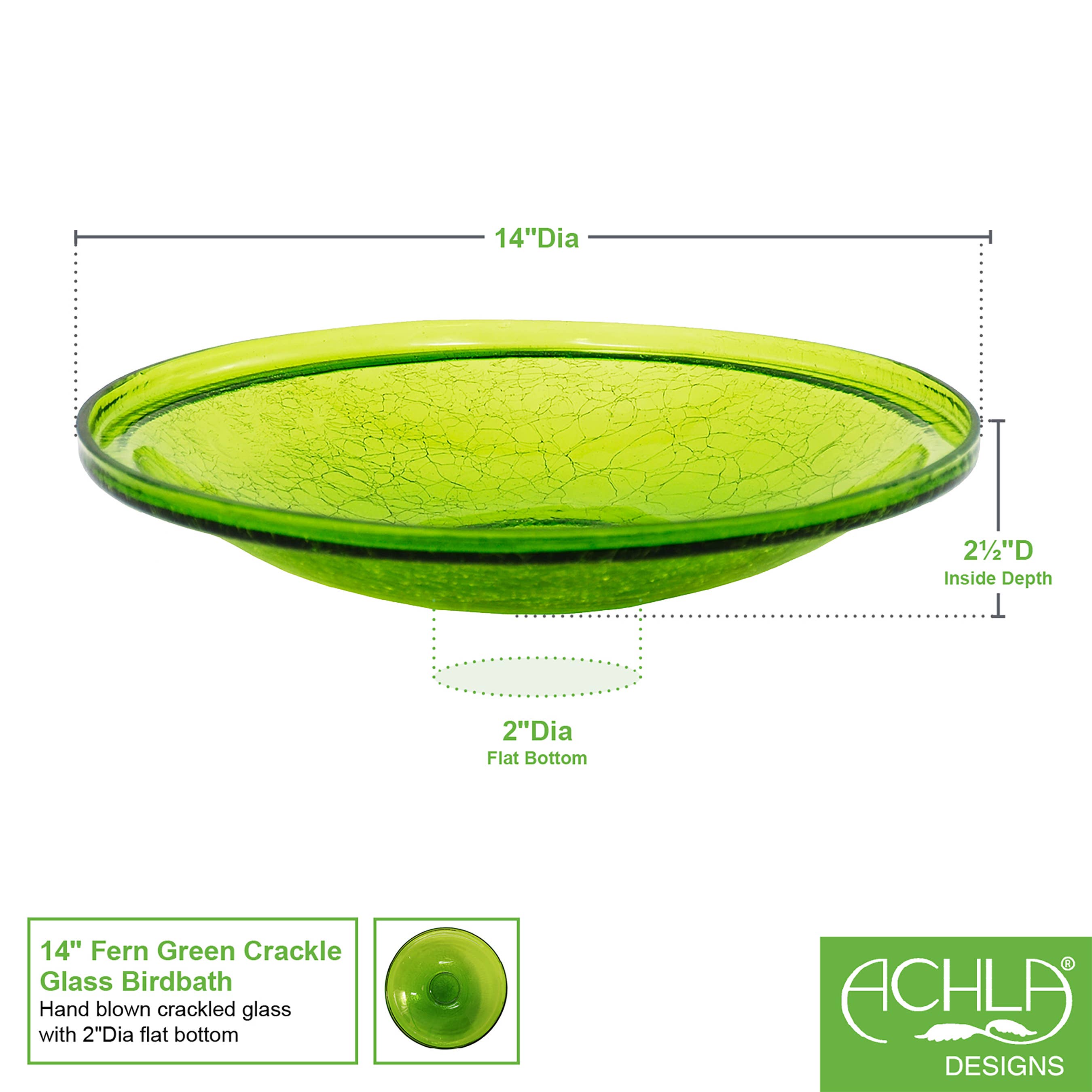 ACHLA Designs - Wholesale Bird Bath - 14" Crackle Glass Bowl - Fern Green1