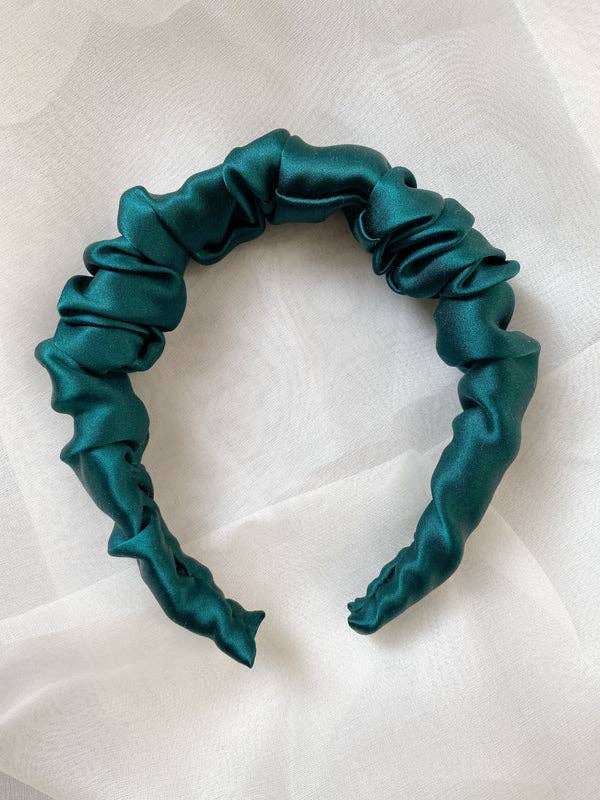 Sugar Gathered Headband in Green Silk for wholesale by Jasmine Chong
