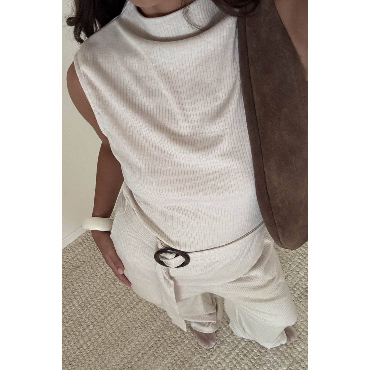 OAT Knit Sleeveless Top W/ Waist Belt & Pants Sets for wholesale on Faire3