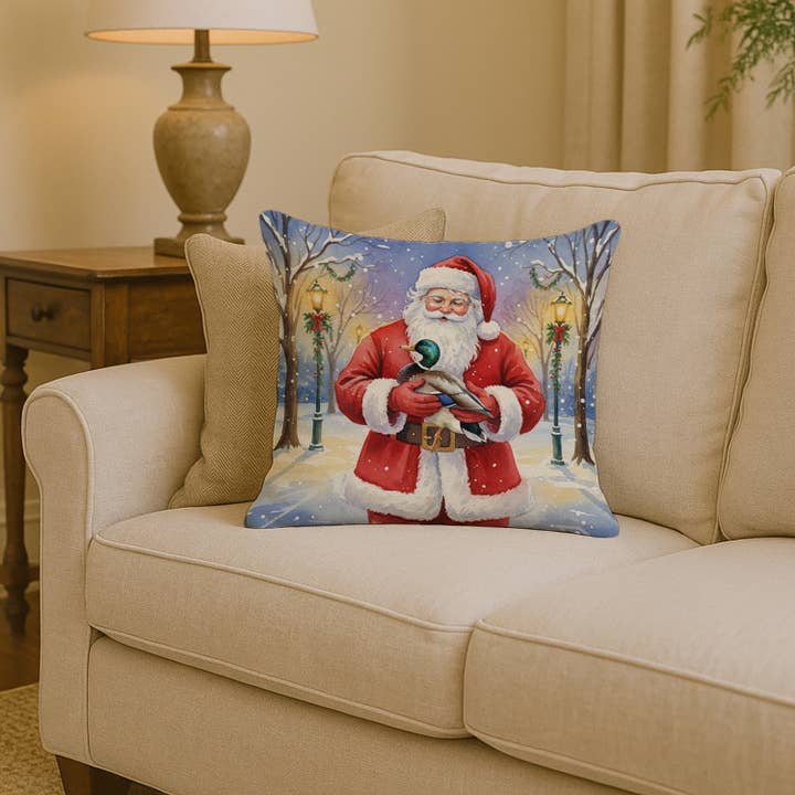 Mallard with Santa Claus Pillow 14x14 FNT1205 for wholesale by Caroline's Treasures