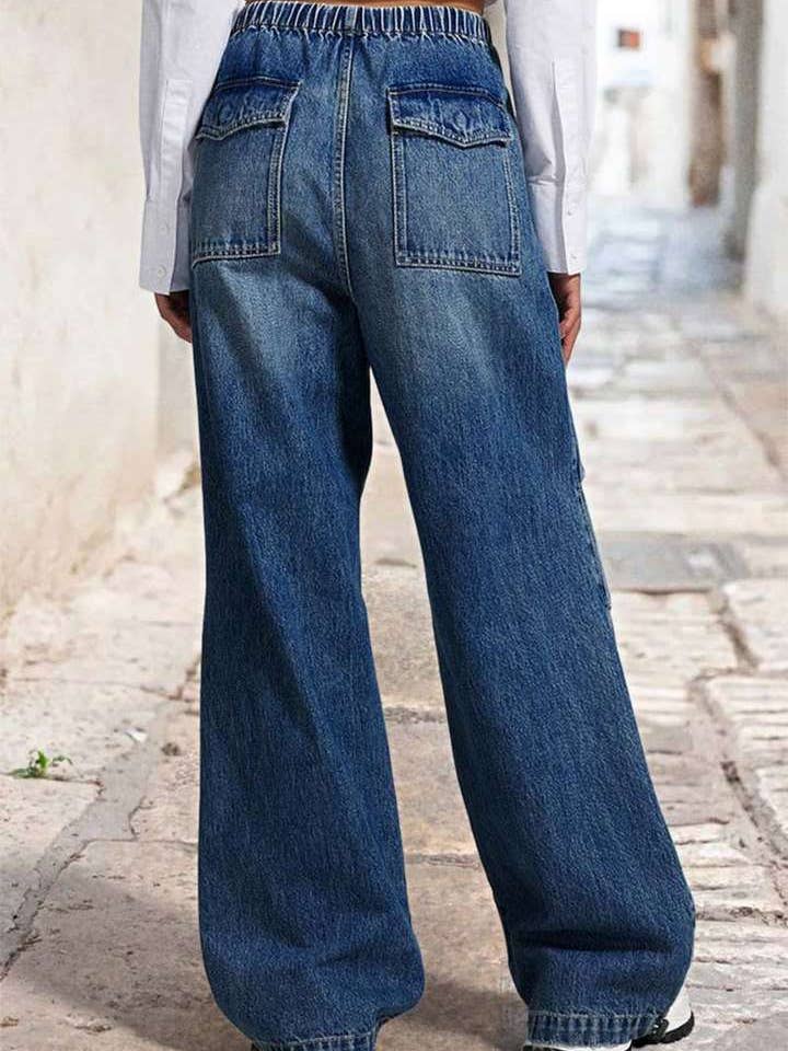BLUE STRAIGHT-LEG WIDE-LEG PLEATED BAGGY JEANS for wholesale on Faire2
