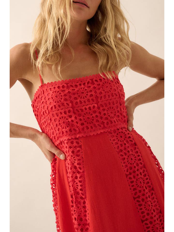 Promesa USA - Wholesale Dress - Women's - Crochet Lace and Crepe Paneled Maxi Dress