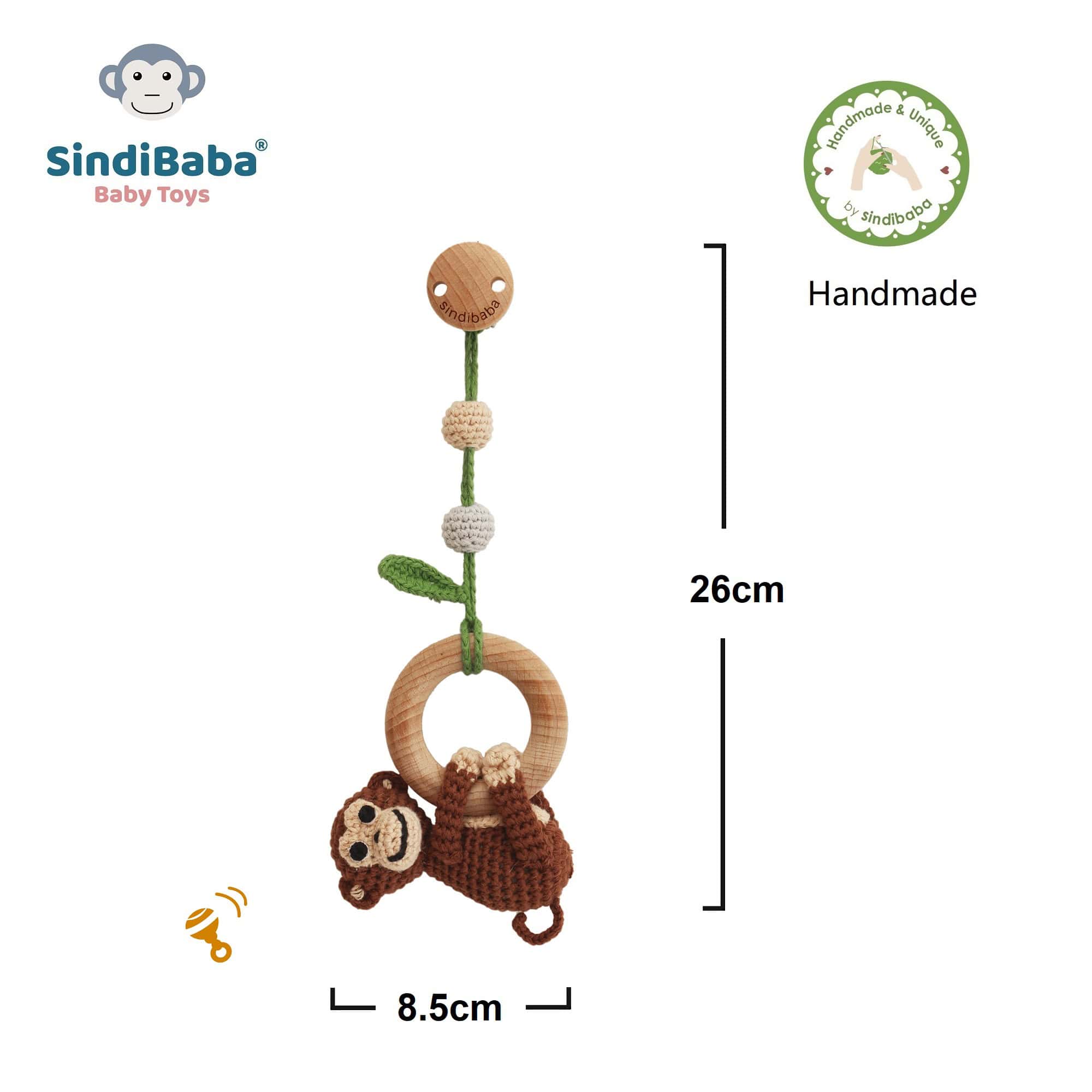 SindiBaba - Wholesale Classic Toy - Kids - Charlie Monkey 3in1 hanging toy in brown (organic)4