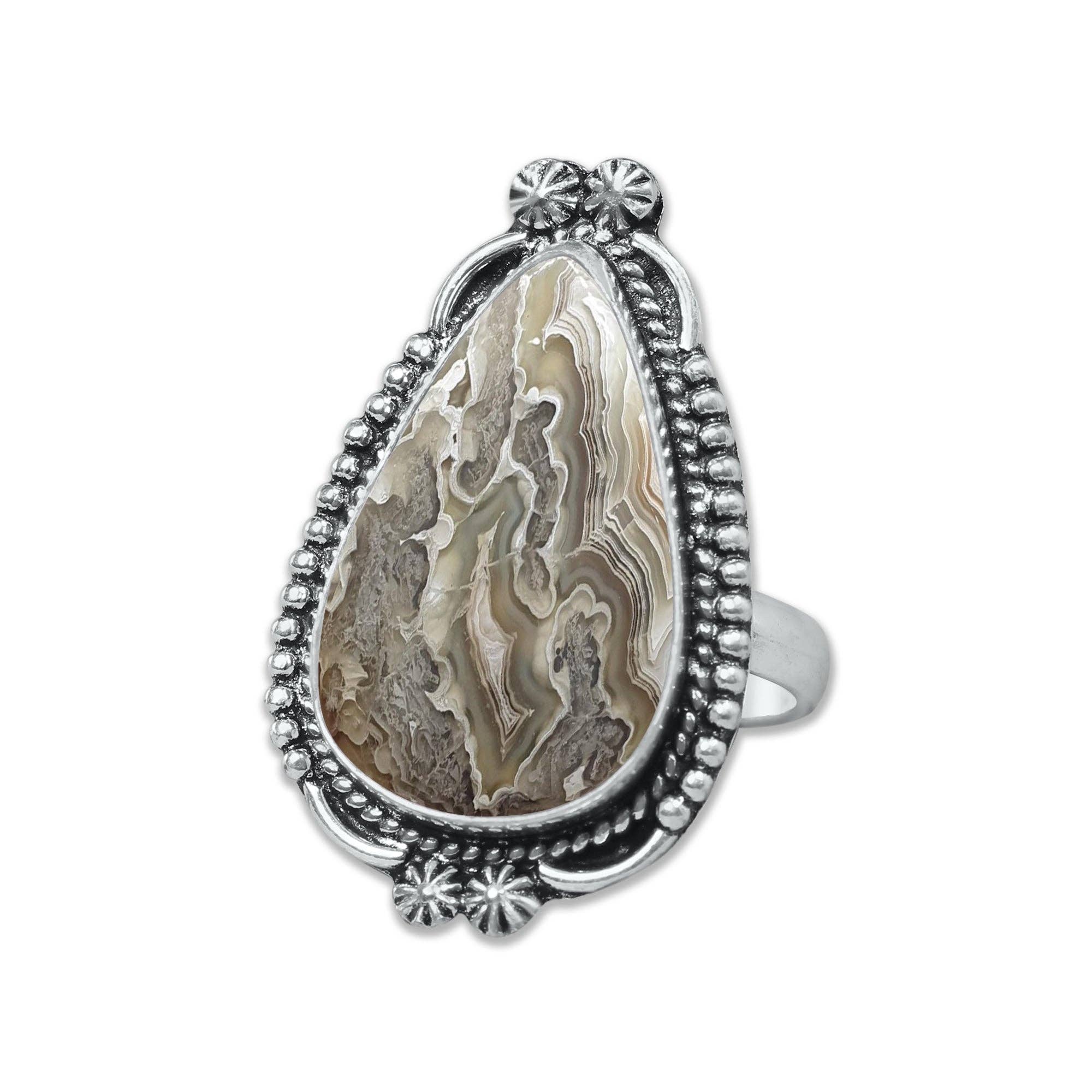 Handmade Jewels - Wholesale Cocktail/Statement Ring - Crazy Lace Agate Rings – Silver-Plated, Handmade, Swirly Earth-Tone Statement (US Sizes 6–10)13