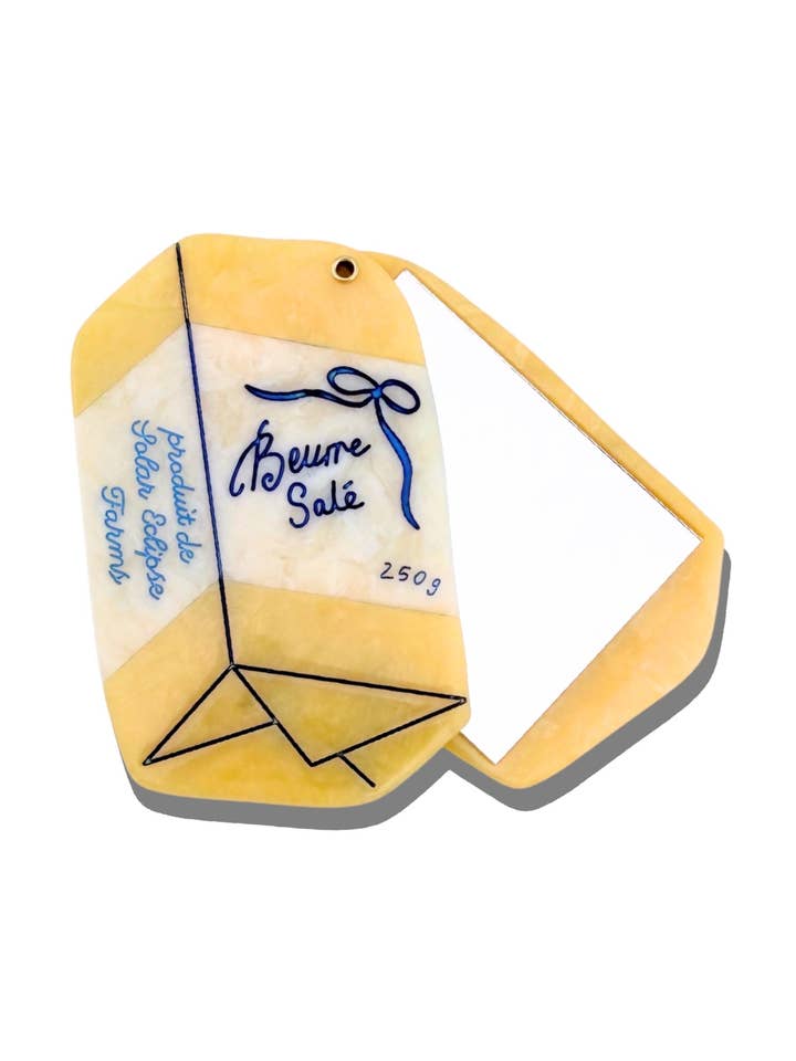 Miroir de poche compact en beurre français peint à la main | Écologique pour la vente par Solar Eclipse