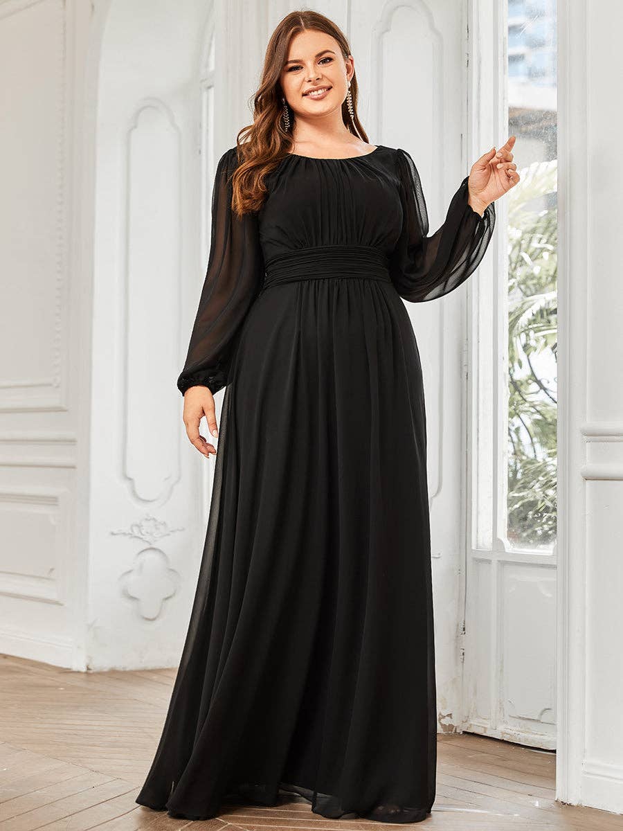 Ever-Pretty - Wholesale Gown - Women's - Plus Size Long Lantern Sleeves Round Neck Bridesmaid Dress11