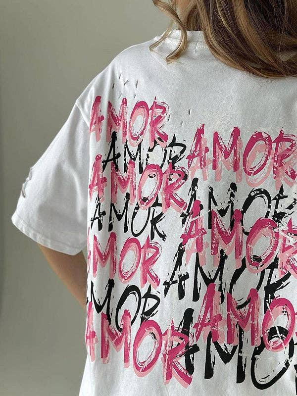 UZ Wholesale Store – Engroshandel Tunika - Dame – Løse korte ærmer Kontrastfarve Hult bogstavtryk T-shirttoppe med rund hals4